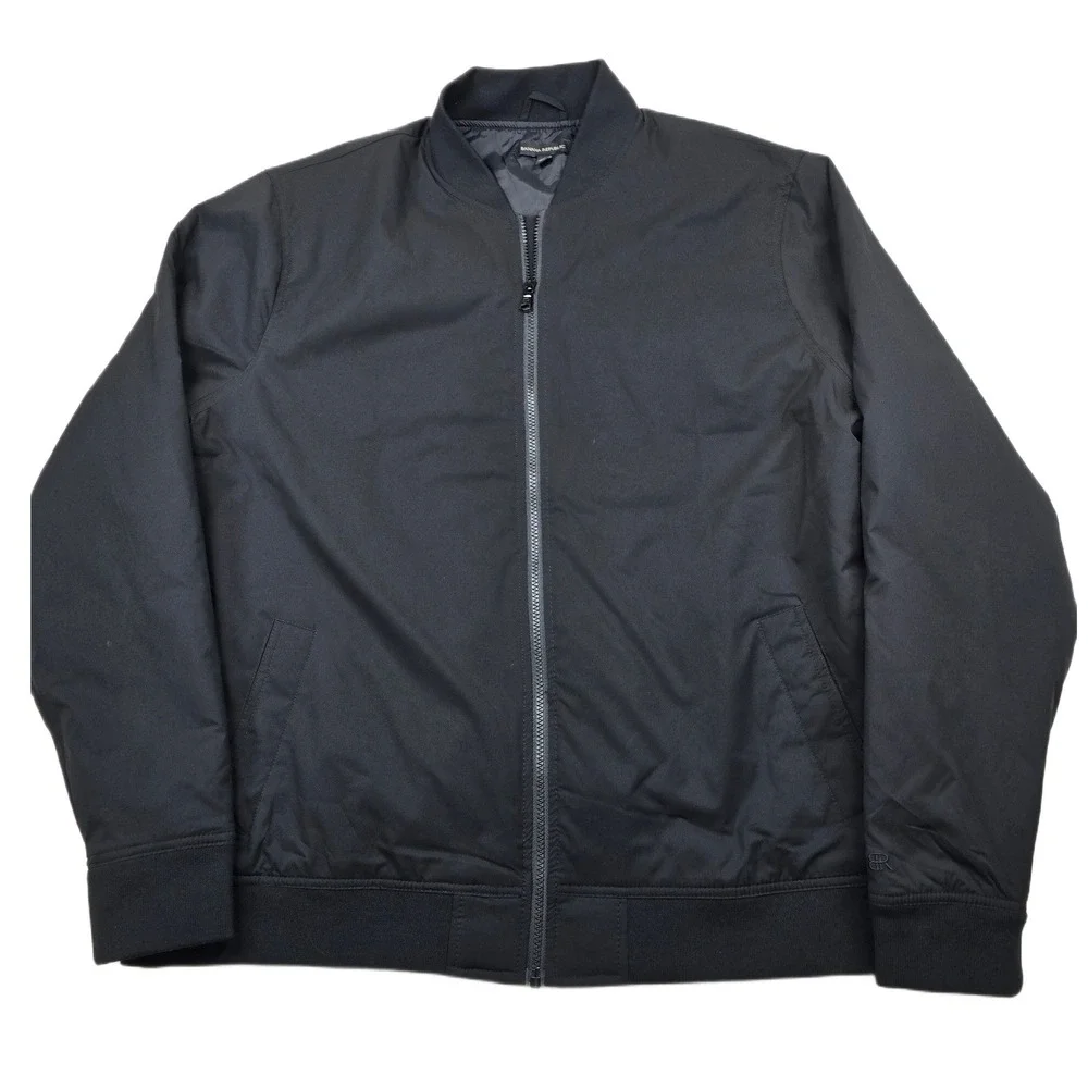 Banana Republic Bomber Jacket Mens 2XL Black Full Zip Ribbed Trim Flight